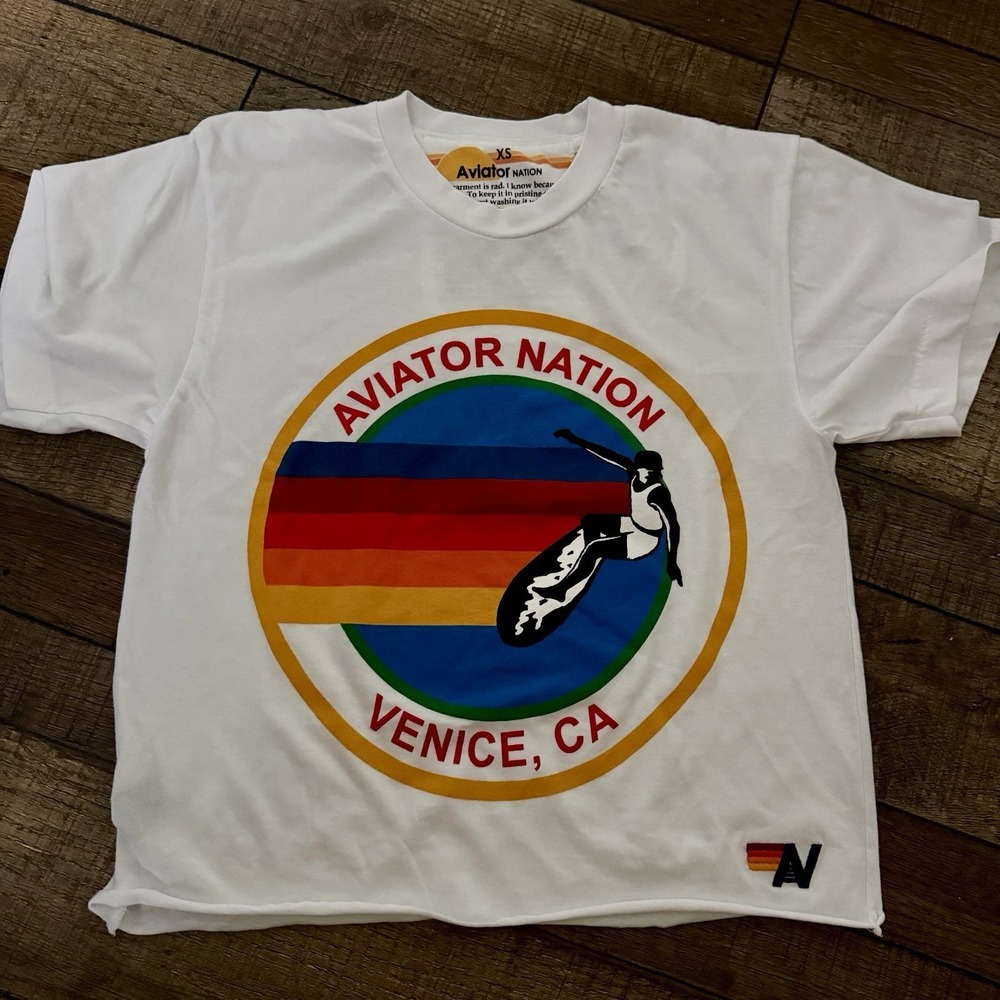 Aviator Nation Venice Beach Short Sleeve Tee Shirt Top White XS